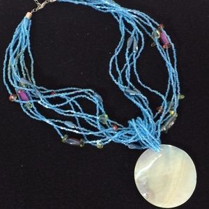 aqua seed bead Mother of‎ pearl necklace 17"